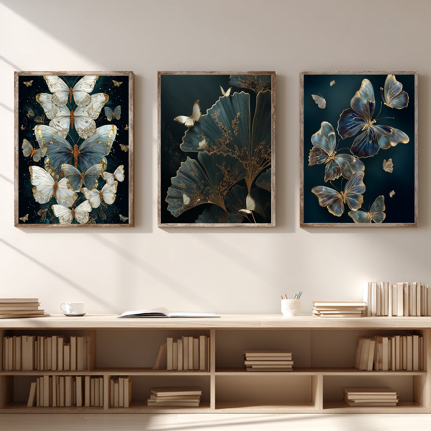 Abstract Black Gold Butterfly Leaves Canvas Painting Wall Art for Living Room Bedroom Decoration, Poster Print, Frameless