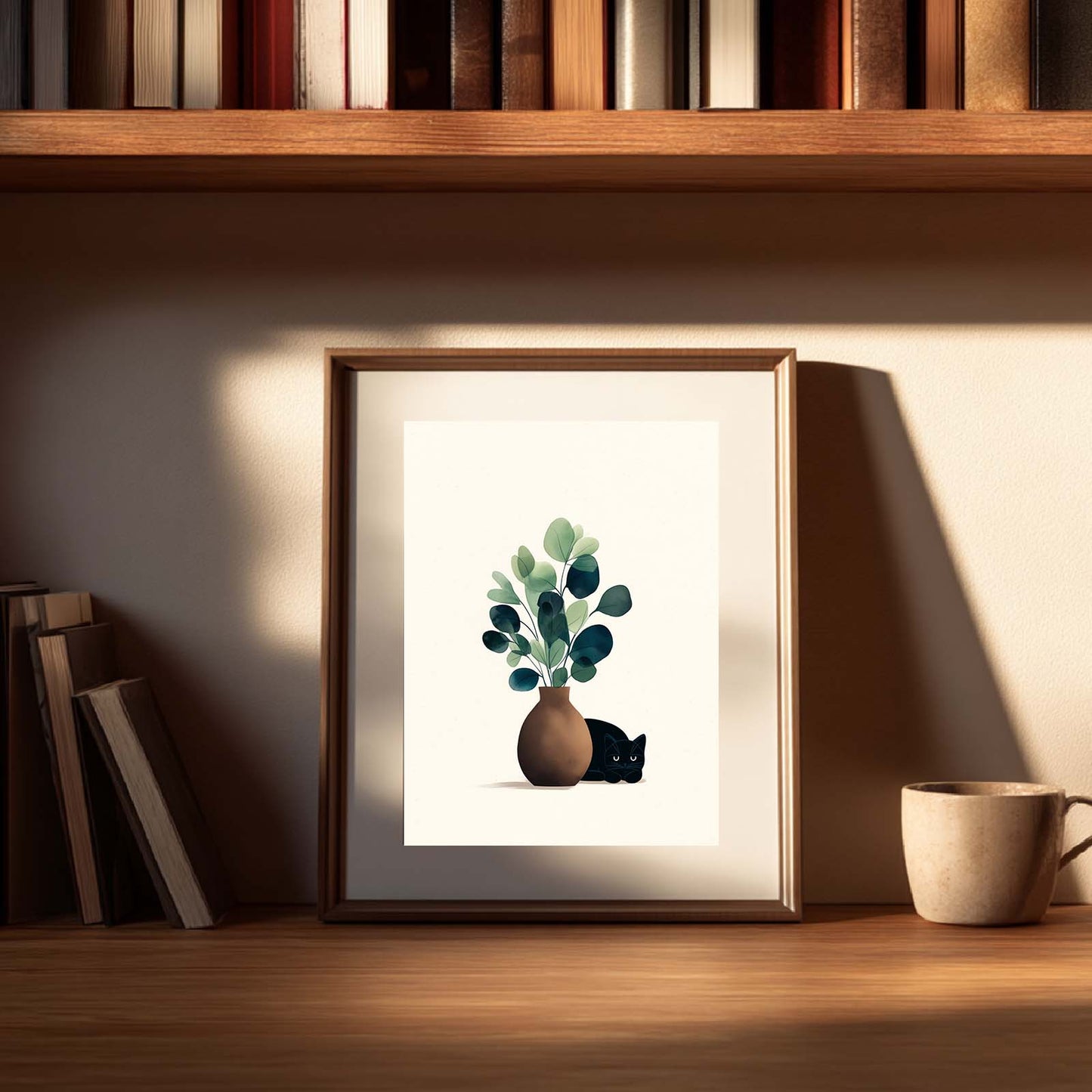 Abstract Vase Cat Canvas Painting – Wall Art for Living Room Bedroom Decoration, Poster Print, Frameless