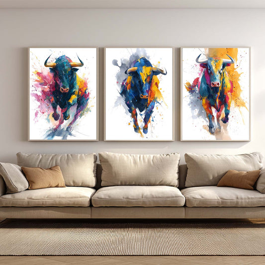 Abstract watercolor cow frameless canvas painting for living room bedroom decoration