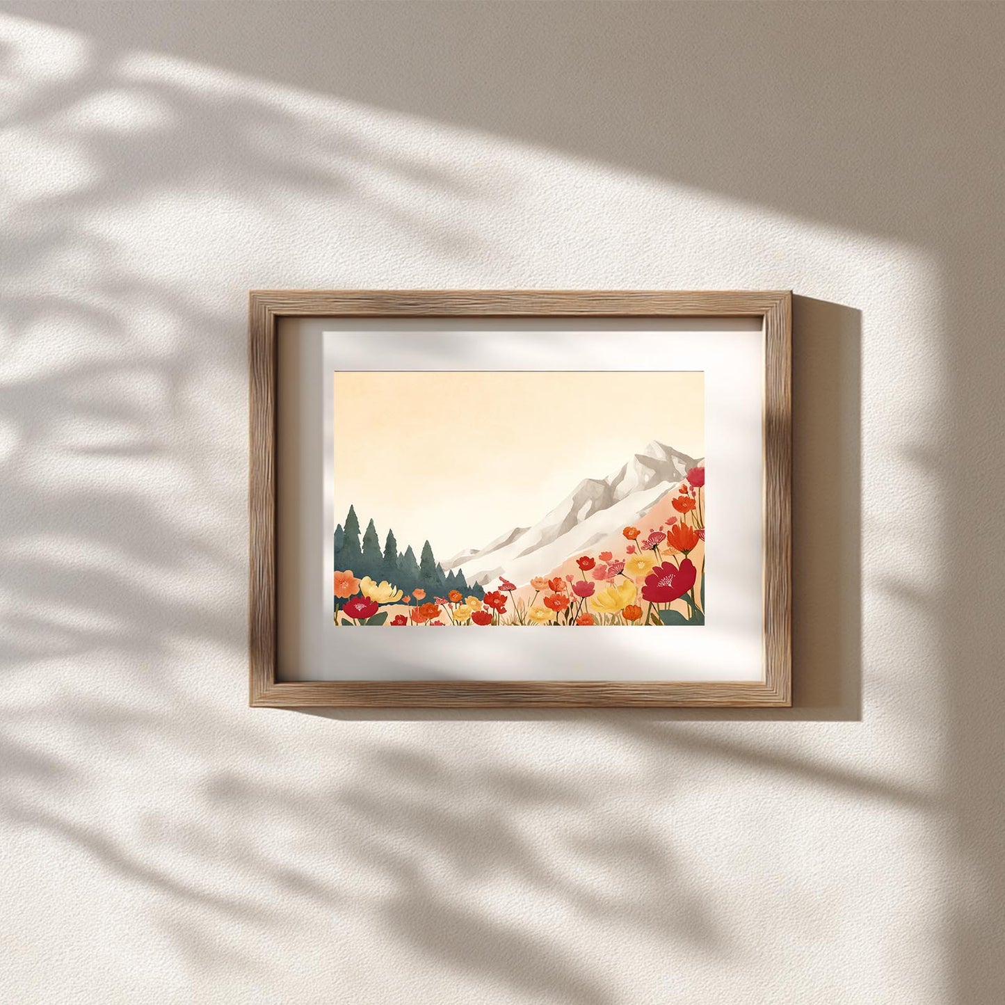 Snowy Mountain Sunset Flowers Hillside Abstract Landscape